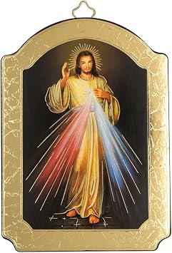 Classic Catholic Wall Art with Gold-Tone Trim | Great Christian Gift for First Holy Communion, Confirmation, or Housewarming | Ready to Hang in Home or Office | 5.5" Tall Divine Mercy
