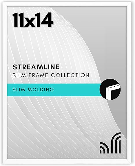 Americanflat 11x14 Picture Frame with Shatter-Resistant Glass - Streamline Collection - Thin Border Picture Frame for Wall Display - Hanging Hardware Included - White