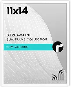 Americanflat 11x14 Picture Frame with Shatter-Resistant Glass - Streamline Collection - Thin Border Picture Frame for Wall Display - Hanging Hardware Included - White