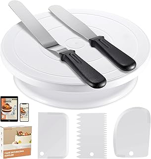 Kootek Cake Decorating Kit Baking Supplies Cake Turntable with 2 Frosting Straight Angled Spatula 3 Icing Smoother Scrapers Baking Accessories Tools for Beginners and Pros, White