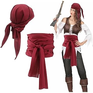 LYIVISK Piraten Kostüm Zubehör Set - Kopftuch & Taillengürtel | Für Halloween & Karneval