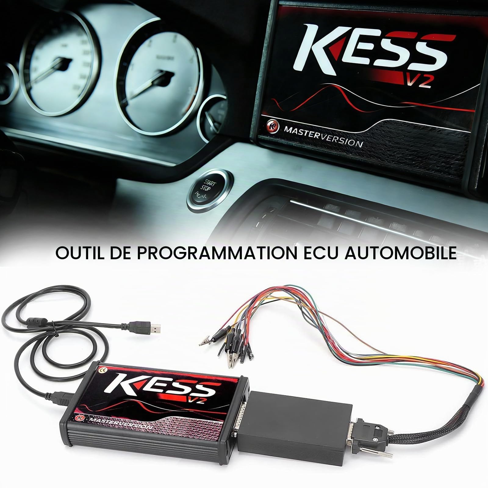 Kess V2, Outil de Diagnostic Automobile V5.017, ECU OBD2 Outil de Programmation Aucune limitation jetons, Compatible avec Toutes Les Marques et protocoles Importants