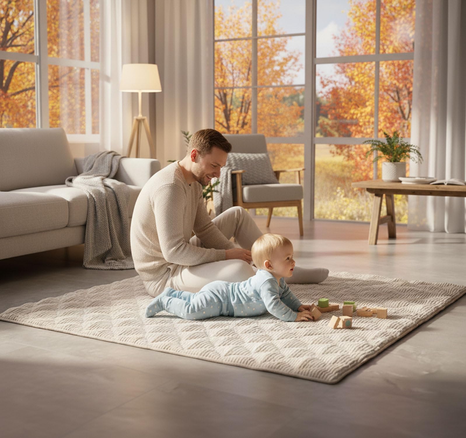 Sanosoft® Soft-Cord Krabbeldecke - rutsch- & wasserfest - Öko Tex & Made in Germany (Natur/Creme, 130x150cm)