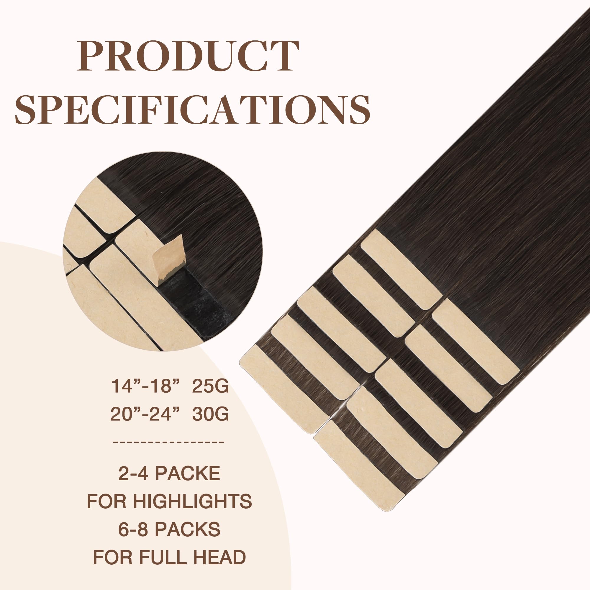 GOO GOO Tape in Hair Extensions human hair, tape Hair Extensions, 16inch 25g 10pcs, Human Hair Extensions, 2A Light Brown - Image 2