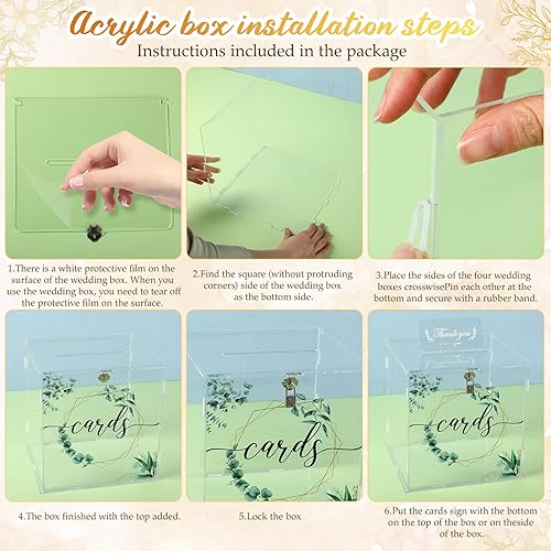 Miniatura 4 de 31 cajas de acrílico para tarjetas de boda con candado, caja de tarjetas transparente con cadena de luz, flores, decoraciones de mariposas para