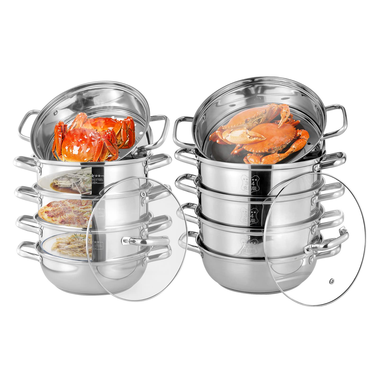 5-Schichtiger Edelstahl Dampfkocher Gardampftopf mit Glasdeckel Dampfgarer für Küche (28CM)