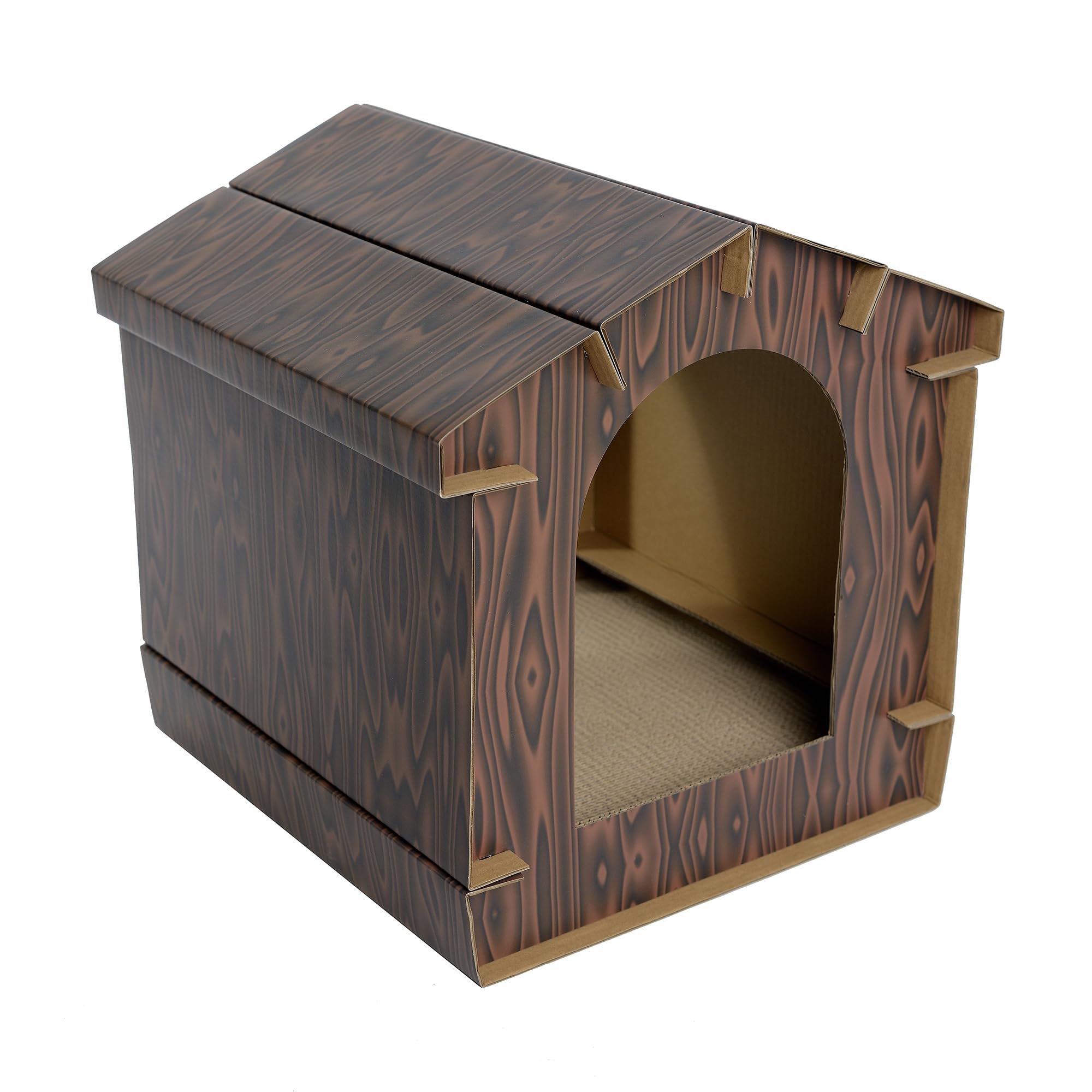 WANEKA Casa Carton para Gatos con Suelo Rascador para Montar con Hierba Gatera Refugio Escondite para Gato