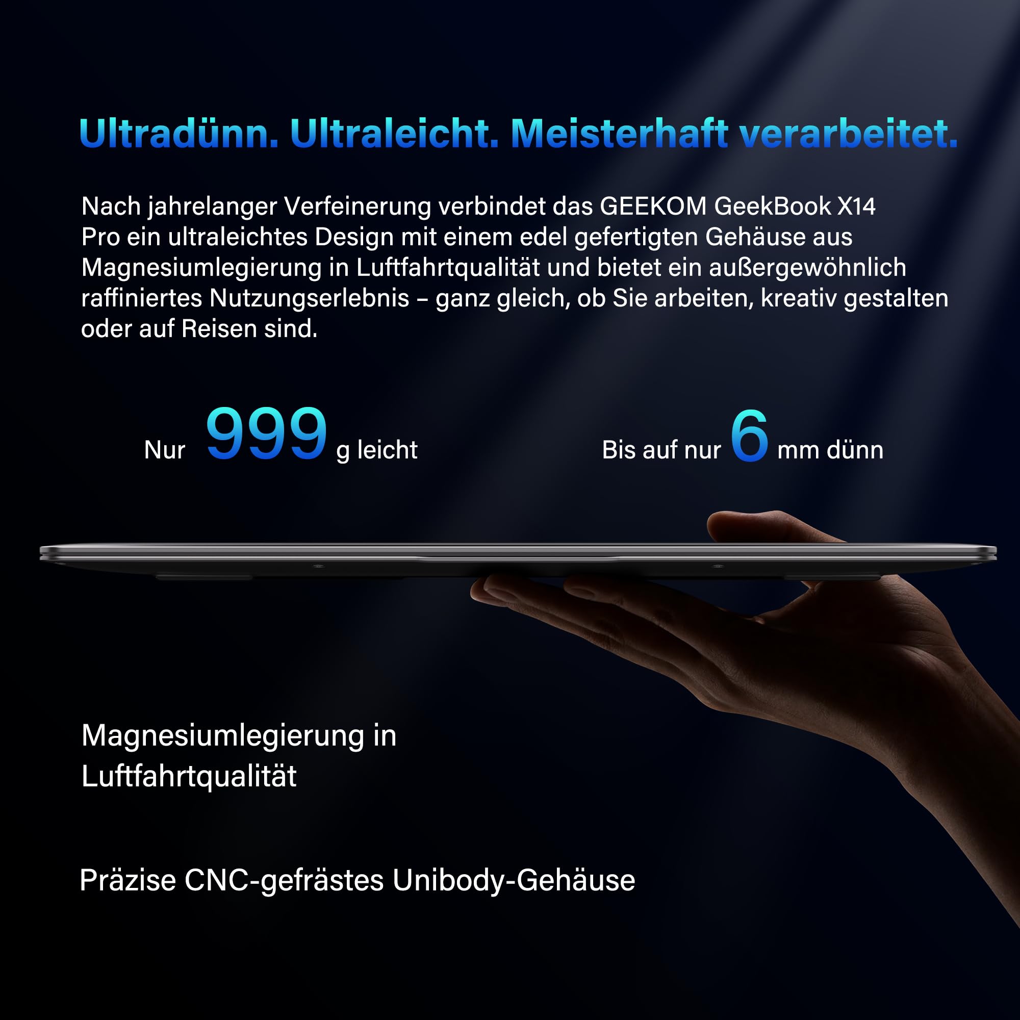 GEEKOM GeekBook X14 Pro Laptop, 999 g Ultraleicht, 14" 2.8K OLED, Ultra 9-185H, 32GB LPDDR5x RAM 7500MT/s, 1TB SSD, 2X USB4, Fingerprint & Webcam-Schieber, bis zu 16 h Akku, Copilot+, Windows 11 Pro
