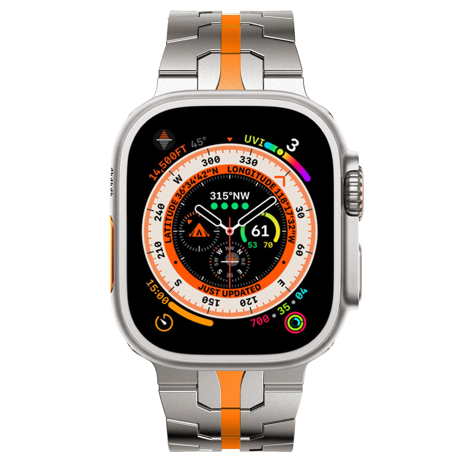 NewWays Metal Strap Compatible with Apple Watch 49mm 46mm 45mm 44mm 42mm(Series 3 2 1),Stainless Steel Straps Repacement Band for iWatch Ultra 3 2 1 Series 11/10/9/8/7/6/5/4/3/2/1/SE,Titanium/Orange - Image 2