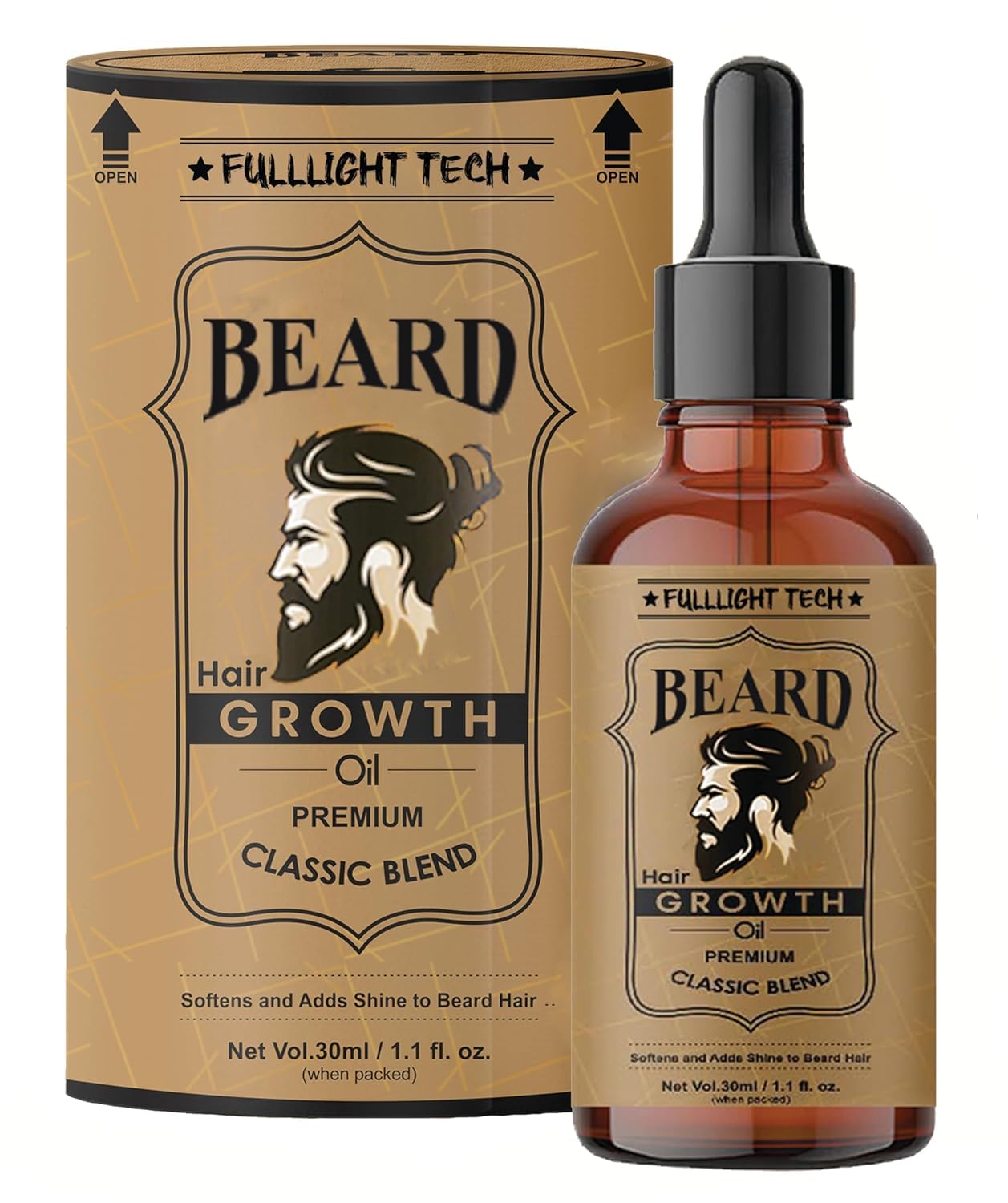 Full litetch Beard Oil for Men Fast Growth and Soft Beard with Natural Ingredients Beard Growth Oil for Men Nourishes and Strengthens Uneven Patchy Beard Fix - (30ml)