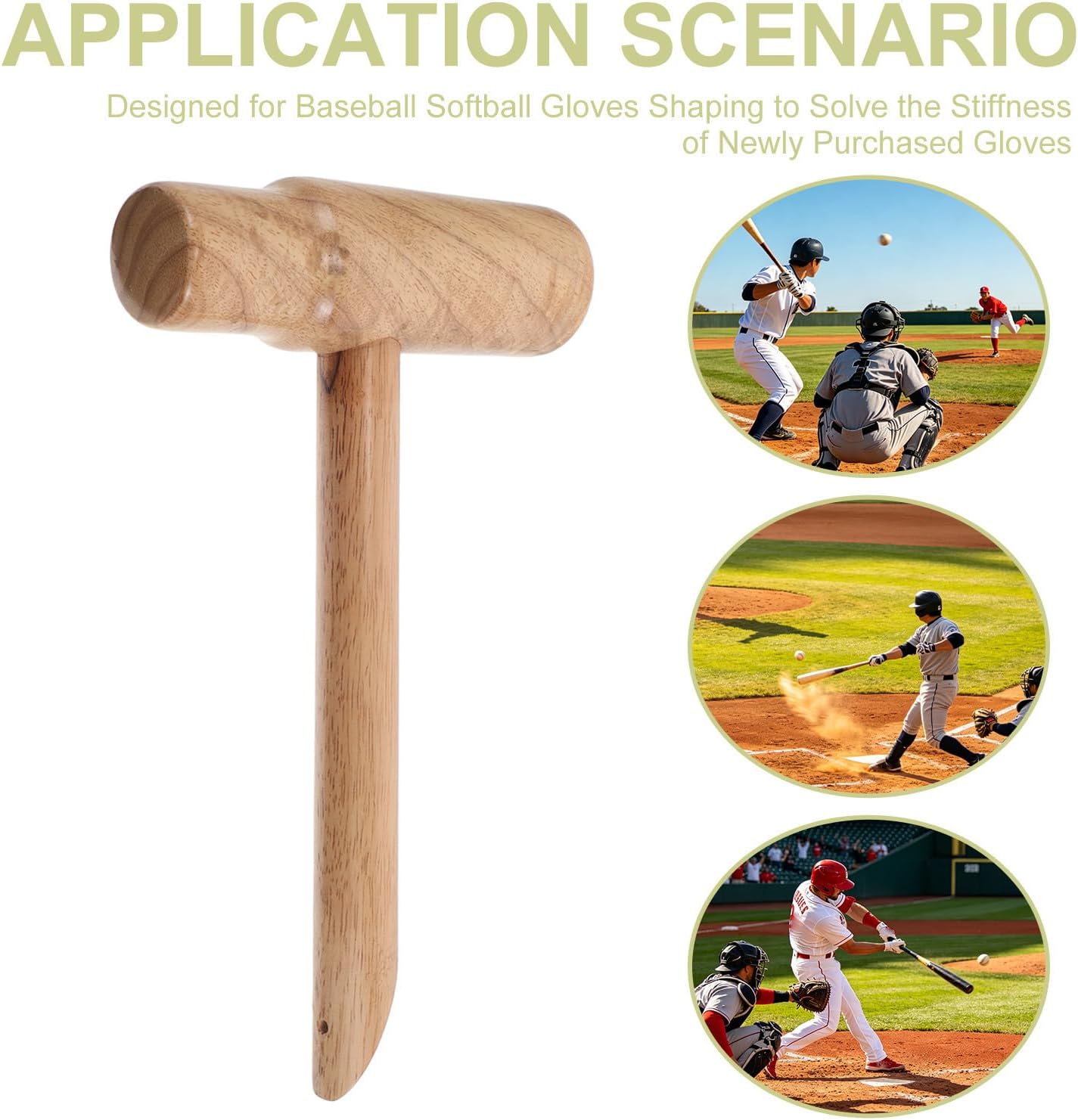 Softball Glove Pocket Shaper Mallet, Wooden Baseball Glove Break-in Hammer Even Impact and Antislip Hammer Face, Lightweight 510g Tool for Catchers and Youth Players