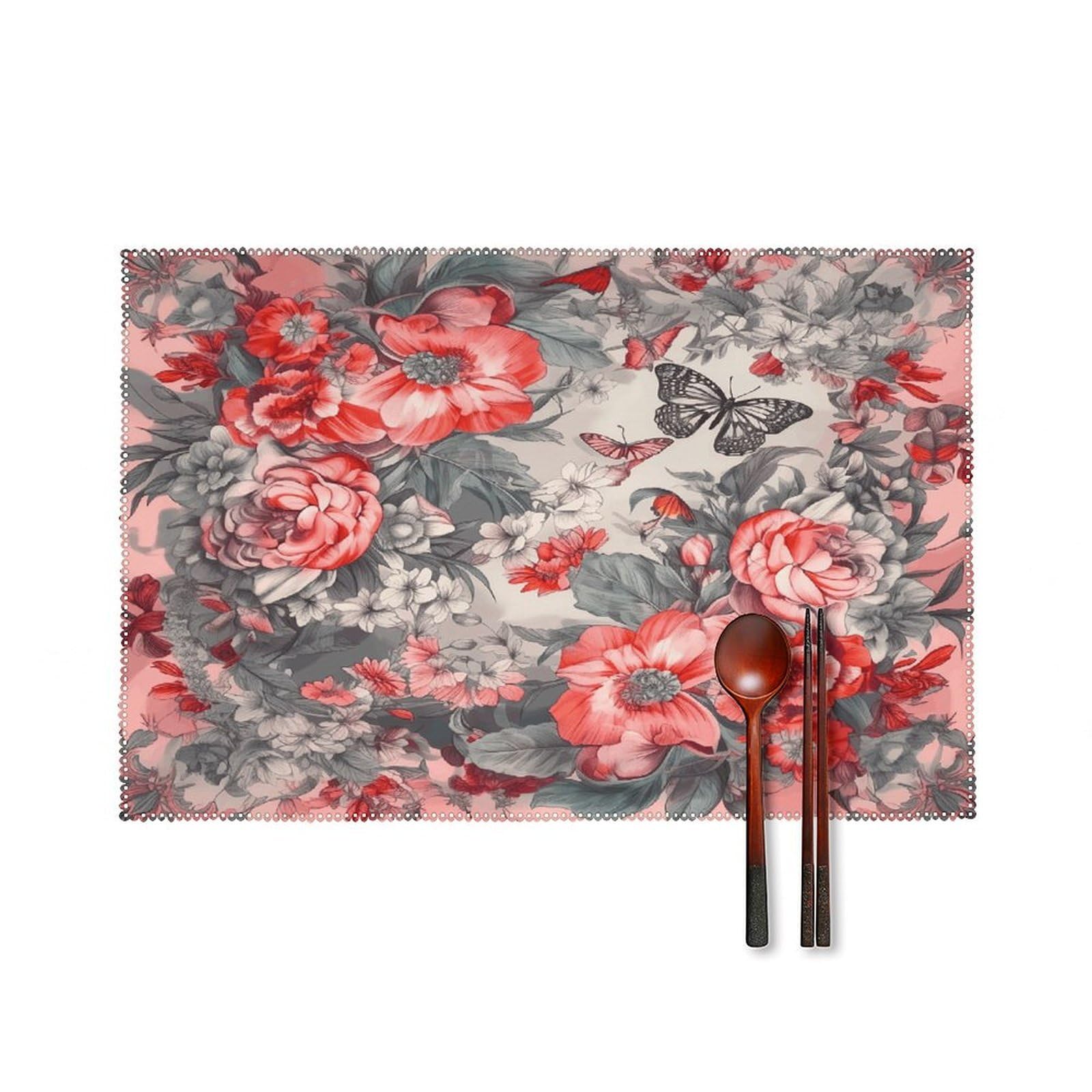 Fekiloot Style Gray Butterfly Pattern Placemats Set Of 6,Table Mat