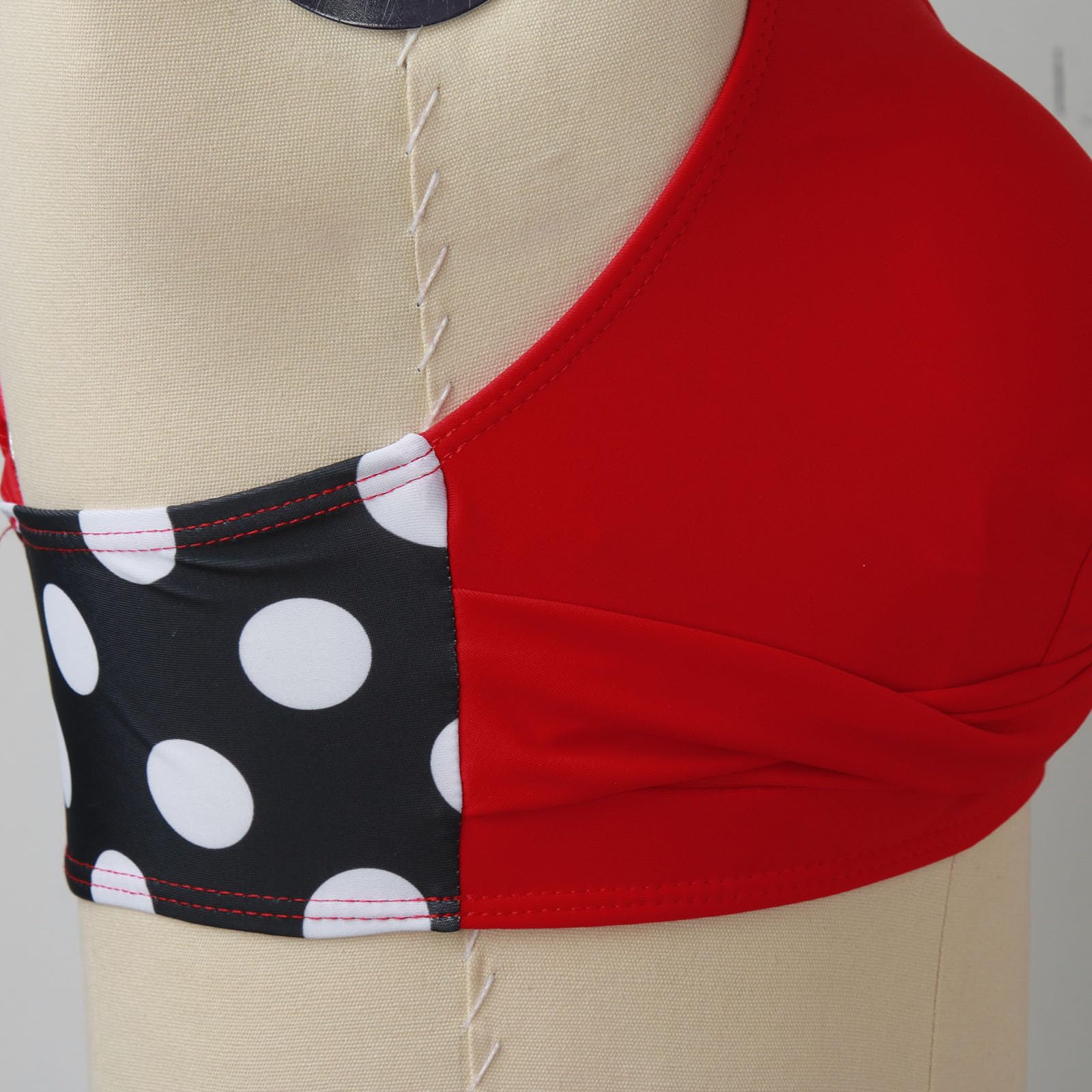 Costume da Bagno Donna Bikini A Vita Alta Push Up Sexy in Due Pezzi in A con Stampa retrò Increspato, Rosso, S