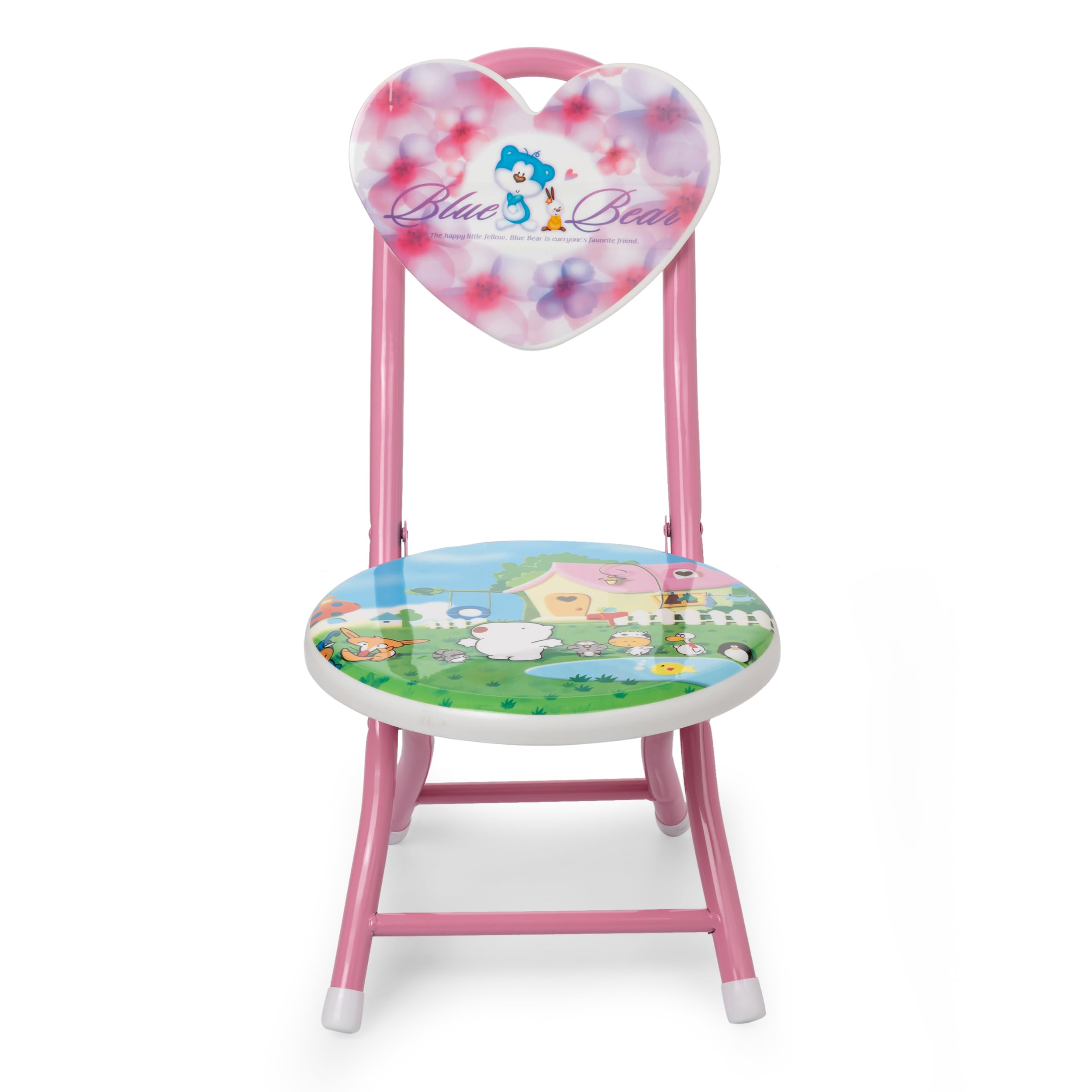 Kiesh Heart Shape Kids Chair Cartoon Printed Foldable Kids/Children Folding Chair for Playrooms, Schools, Daycares and Home. Metal and Fibre Body Picnic Beach Camping Chair (Pink)
