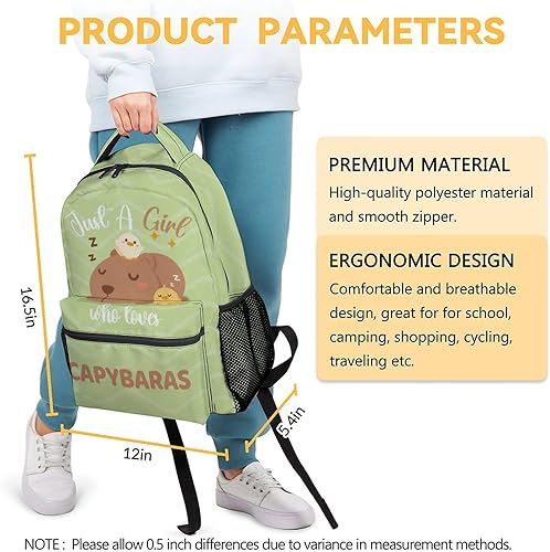 Miniatura 3 de Capybara Mochilas para niñas, mochila linda de 16 pulgadas para la escuela, duradera, ligera, para niños, viajes, Mochila1-1, Casual