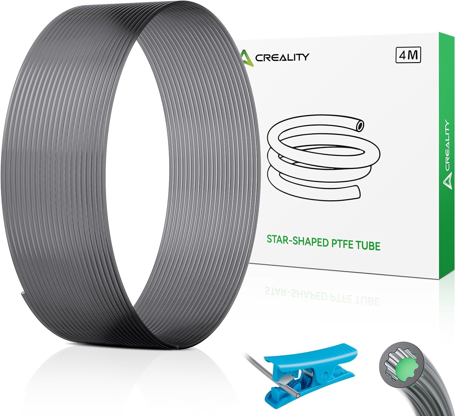 Creality PTFE Tube 4m 3D Printer Accessories, Low-Resistance Star-Shaped Inner Channel,High-Temperature Resistant Up to 260°C, Reduced Friction for Smooth Filament Flow,for FDM 3D Printer