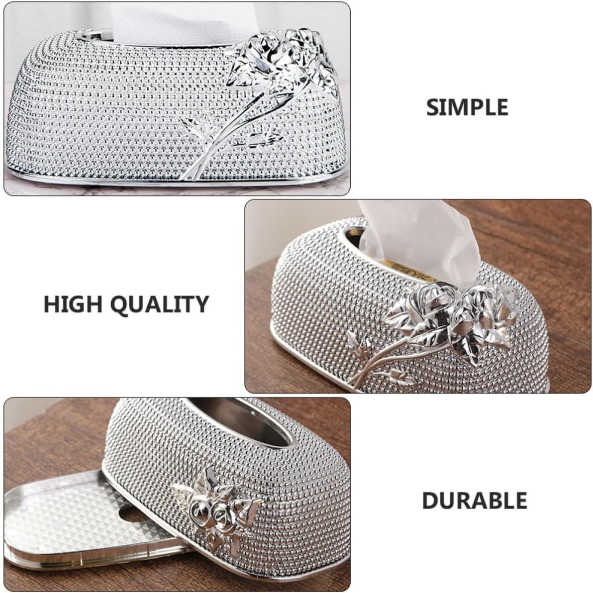 SEWACC Acrylic Tissue Box Cover in Silver for Home and Hotel Use, Stylish and Elegant Napkin Holder with Sturdy Material, Decorative Tissue Storage Container