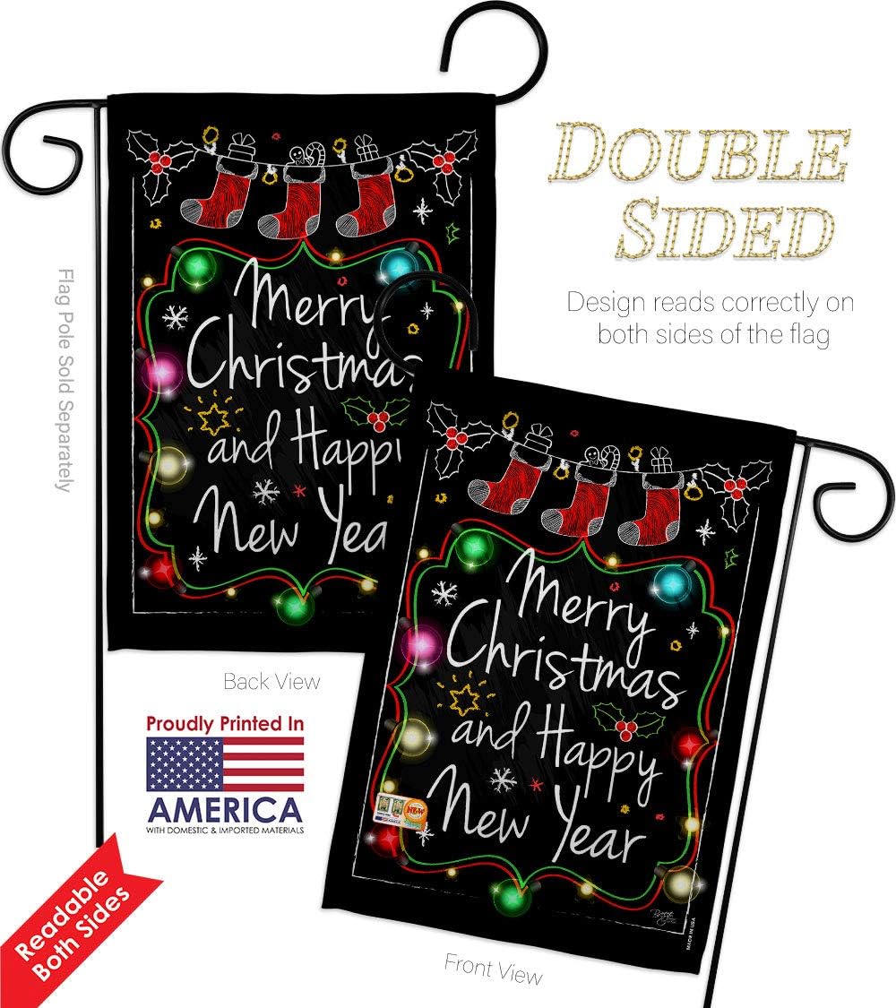 Chalkboard Merry Christmas Garden Flag Set Wall Holder Wintertime Santa Marry Xmas Present Reindeer Season Snow Small Decorative Gift Yard House Banner Double-Sided Made In USA 13 X 18.5