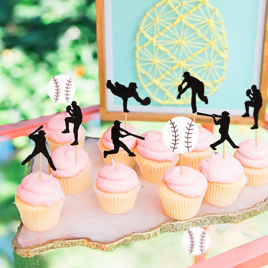 Amazon.co.jp: Ercadio 野球カップケーキトッパー グリッター スポーツ