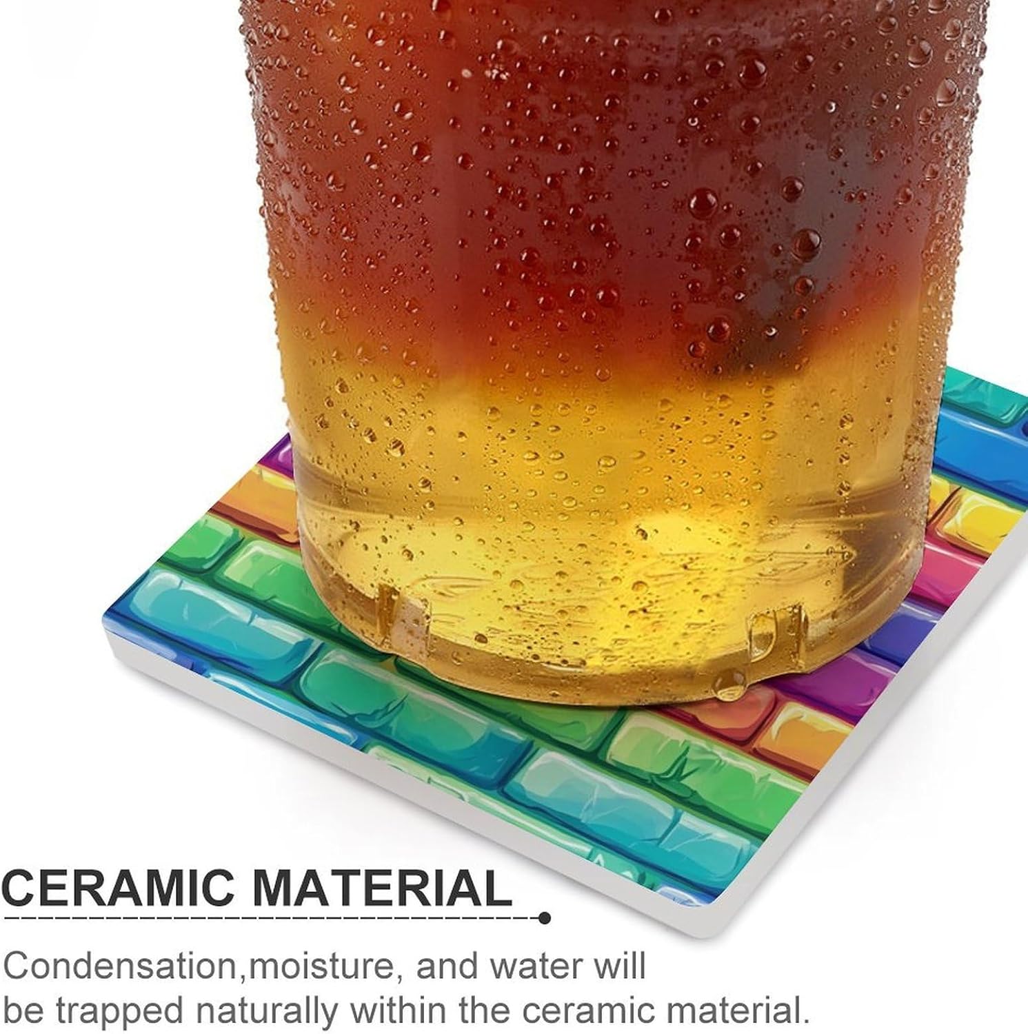 Colorful Brick Concrete Coasters for Drinks Square Table Coasters Set Cup Mats with Cork Base