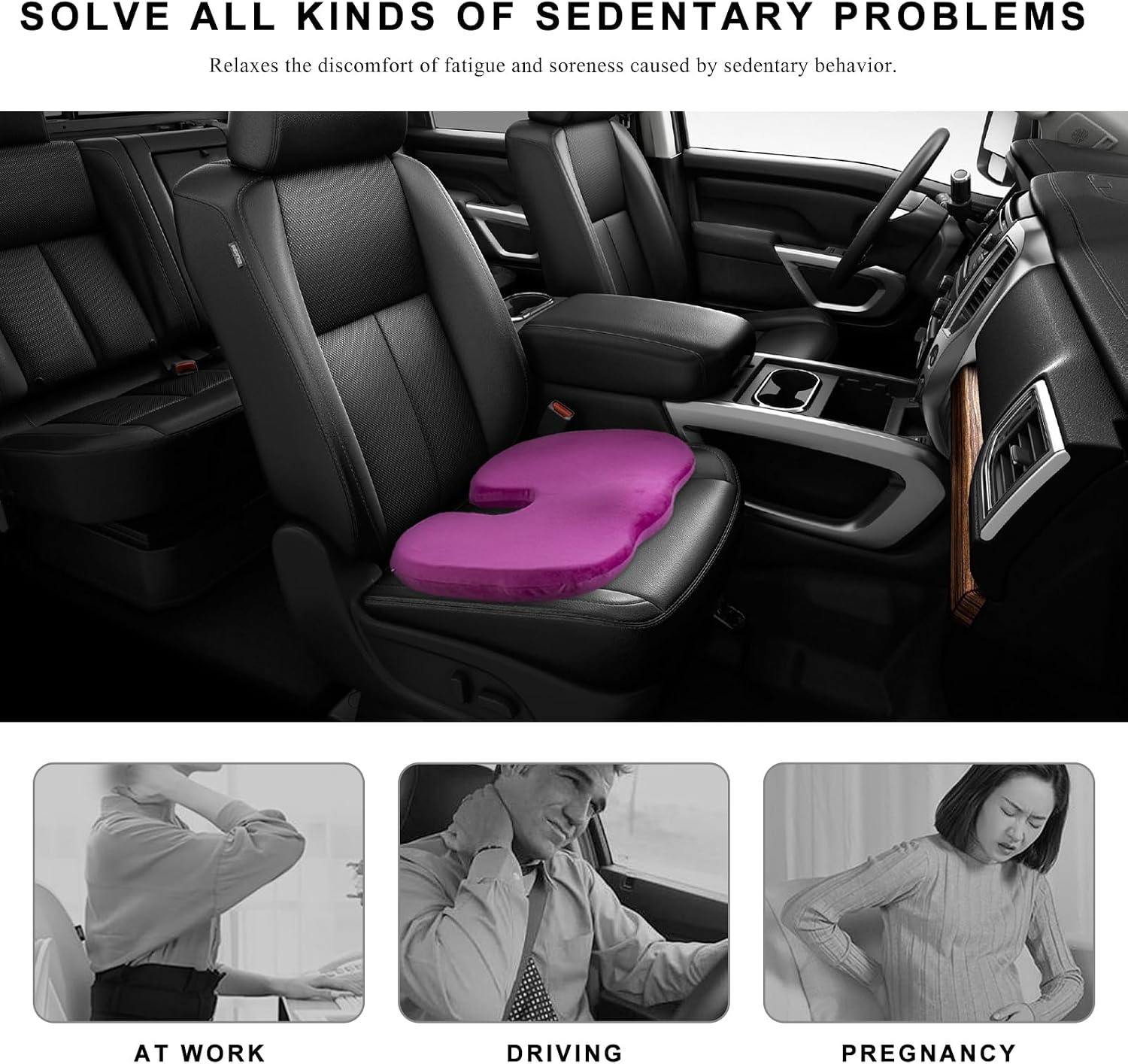 Car Seat Cushion, Memory Foam Cushion for Tailbone Pain & Sciatica Relief, Ergonomic Seat Cushion Comfortable Chair Relief Pillow for Car Office Wheelchair, car Accessories (Purple) image 5