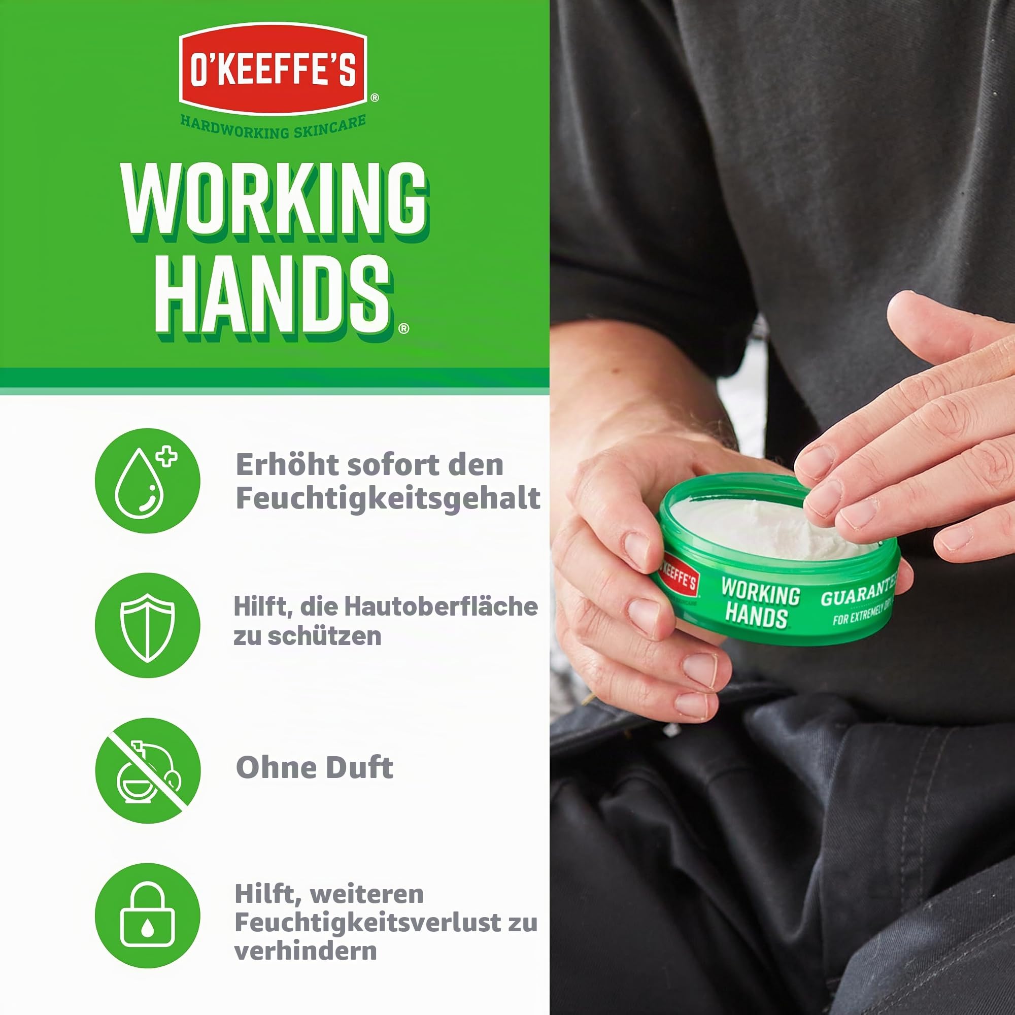 O'Keeffe's Working Hands 193g Tiegel 2 Pack - Handcreme für extrem trockene, rissige Hände, Erhöht sofort den Feuchtigkeitsgehalt, bildet eine Schutzschicht und verhindert Feuchtigkeitsverlust