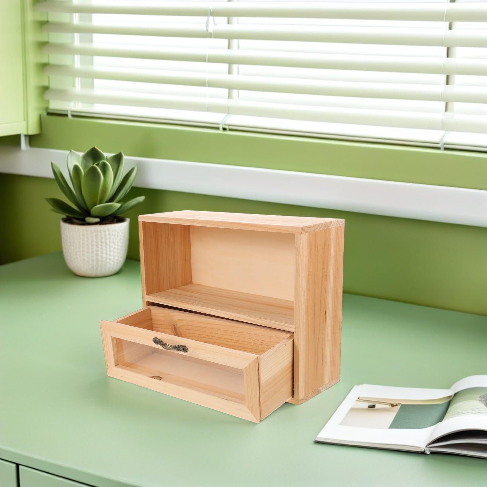 Schreibtisch aus natürlichem Holz mit Schubladen – multifunktionale Büroaufbewahrung für Kosmetik, Schreibwaren und Bastelbedarf, stilvolle Desktop-Dekoration für Zuhause und Büro