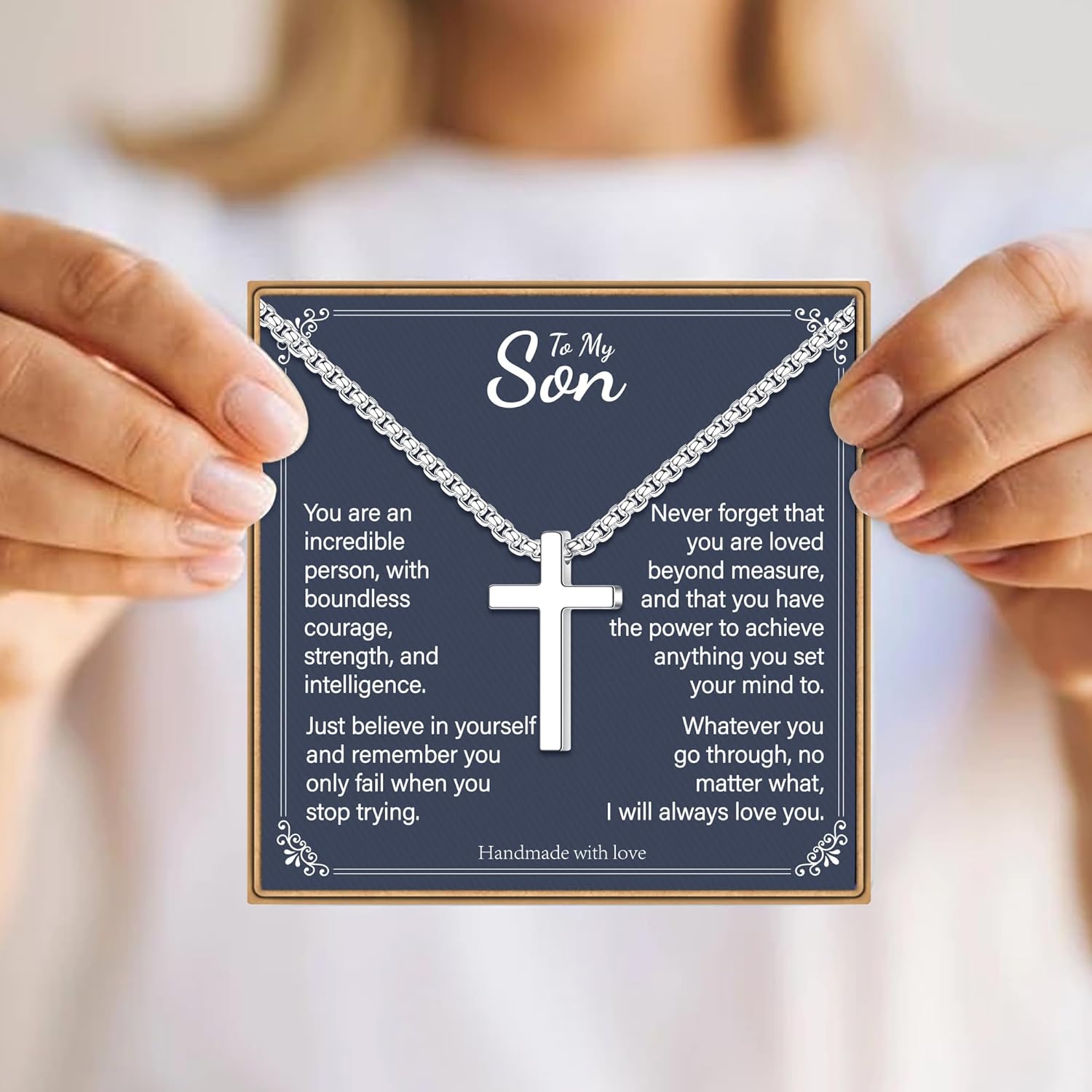 IEFLIFE Valentines Gifts for Him Men - Silver Box Chain Stainless Steel Cross Necklace, Valentines Gifts for Grandson Husband, Mens Teens Valentine Gift Cross Necklace Jewelry - Image 6