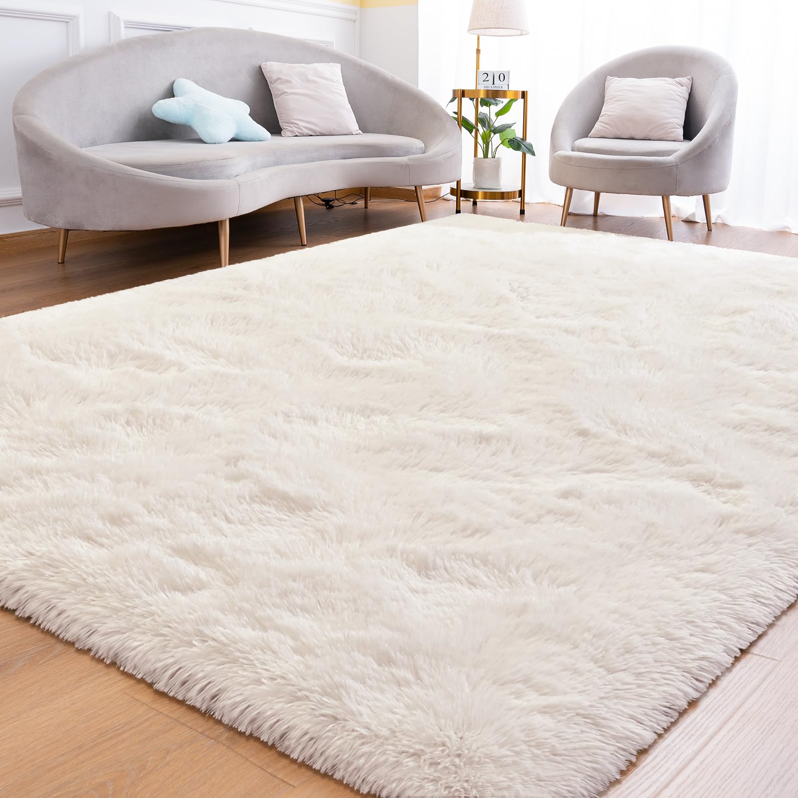 Goideal Fluffy Rug for Bedroom Living Room, 9x12 Cream White Area Rugs, Faux Fur Shag Modern Carpet Ultra Soft Girls Boys Room Home Decor, Solid โ image 1