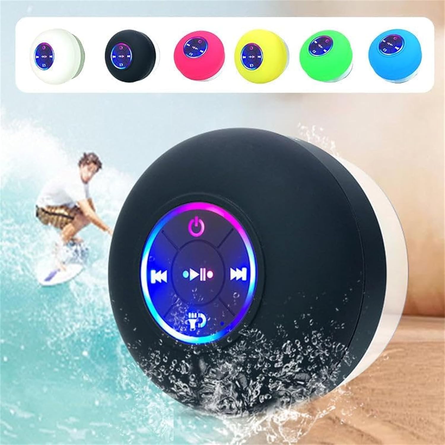 Namohouse Wireless Bluetooth Speakers with LED Light - Shower & Bathroom Waterproof - Mini Bluetooth Speaker 2-pack (Black+White)