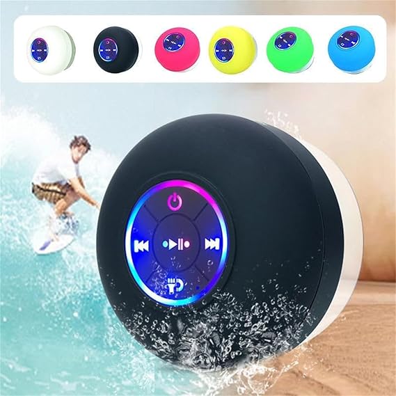 Namohouse Shower Speaker, Wireless Bluetooth Speaker with LED Light - Black 1pcs