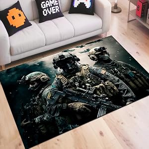 Shooting Game Rug Teen Boys Carpet with Battle Games Element Decoration Mat War Game Rugs for Boys Bedroom