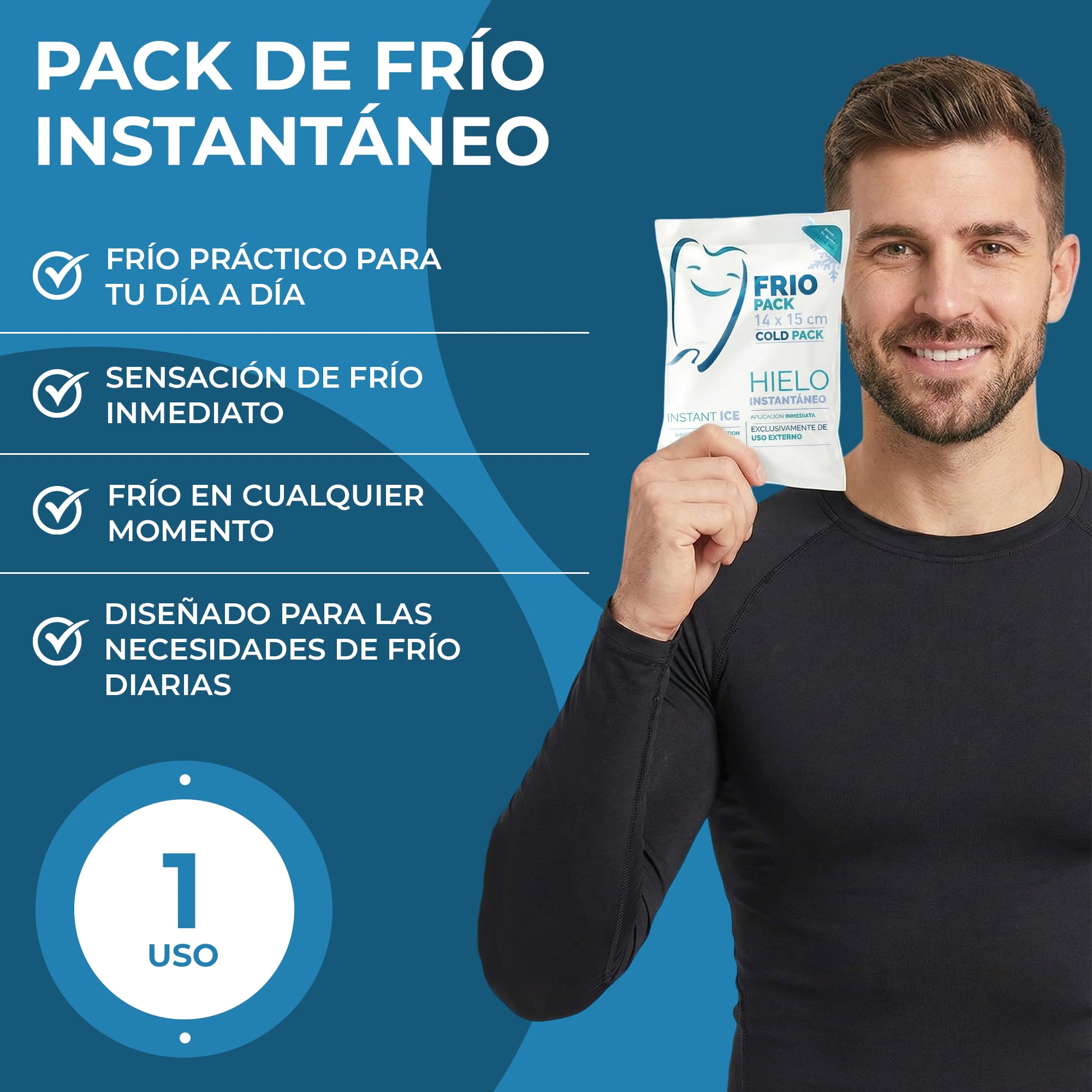 Bolsa de Frío Instantáneo. Bolsa Higiénica de Un Solo Uso. Sensación Rápida e Inmediata para uso externo. Compresas de Frío Multiusos. 14x15 cm. 1 Unidad