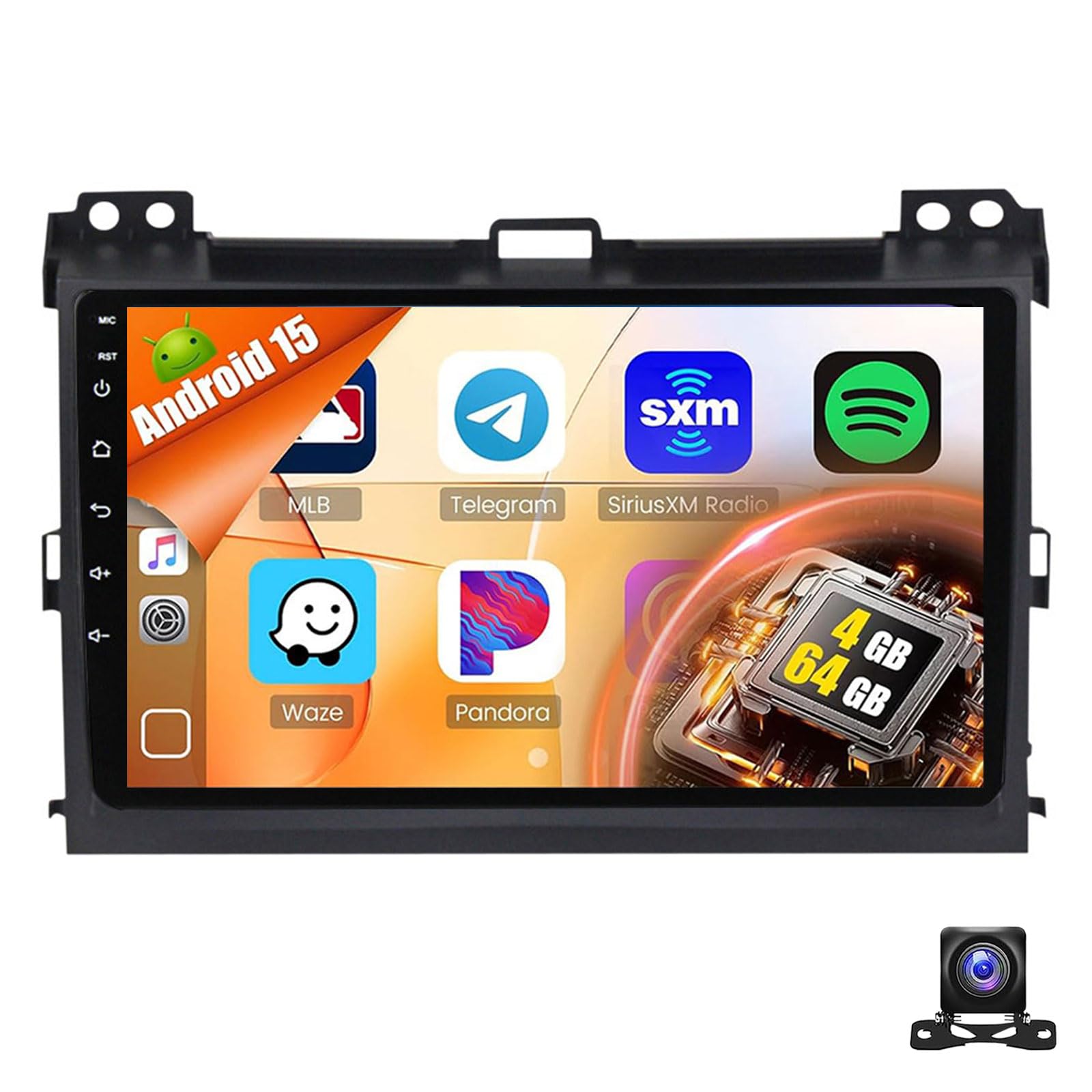 Android 15 Car Radio for Toy-ota Prado 2004-2009 with Wireless Carplay Android Auto,9 Inch Touchscreen Car Stereo Bluetooth FM RDS GPS Navigation WiFi 32EQ USB SWC Backup Camera(Size:8Core 8+128G)