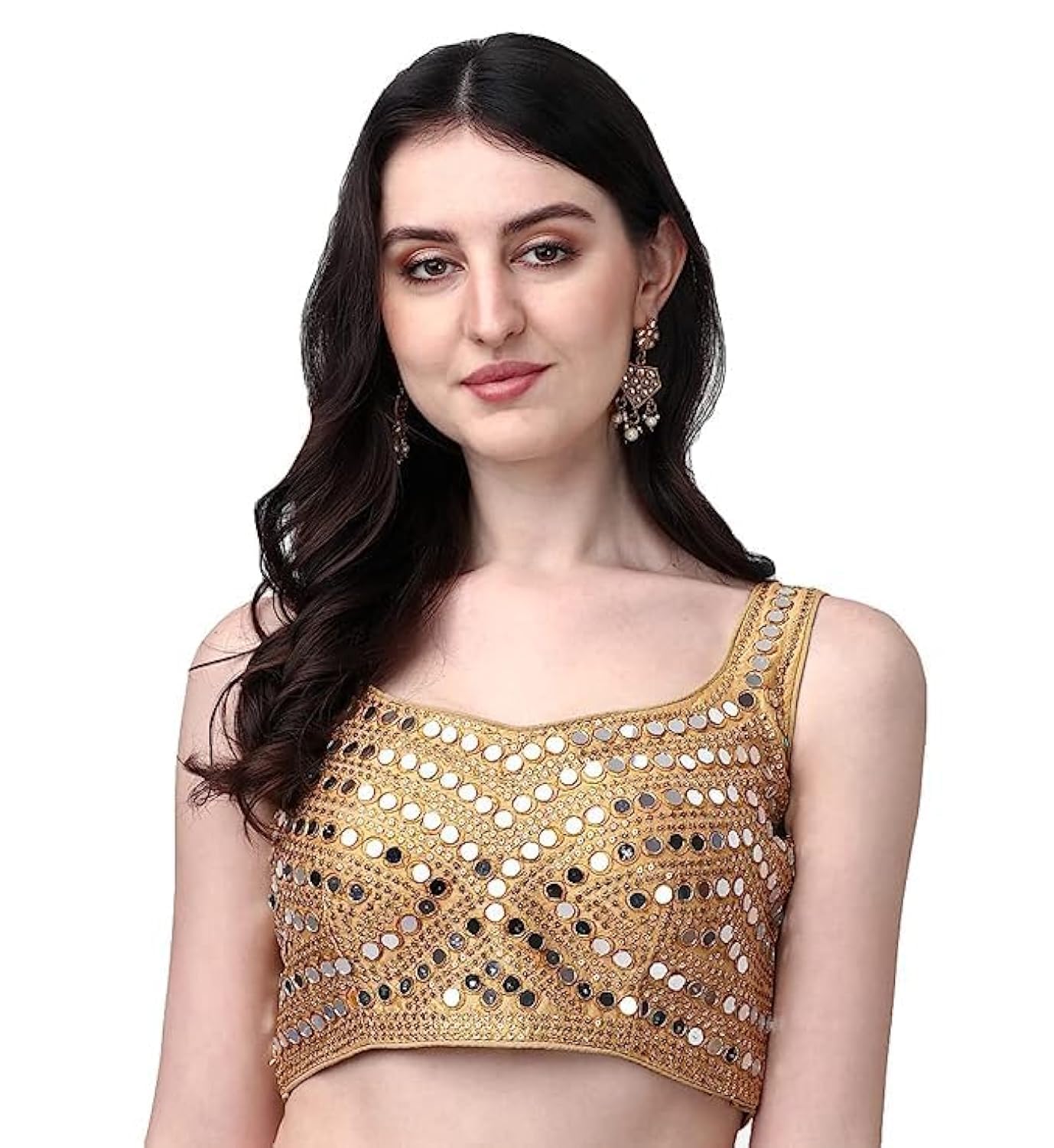 Women's Multicolor Heavy Phantom Silk Thread Zari And Sequence Work And Real Mirror Hand Work Readymade Saree Blouse (Sleeves Attached Inside)