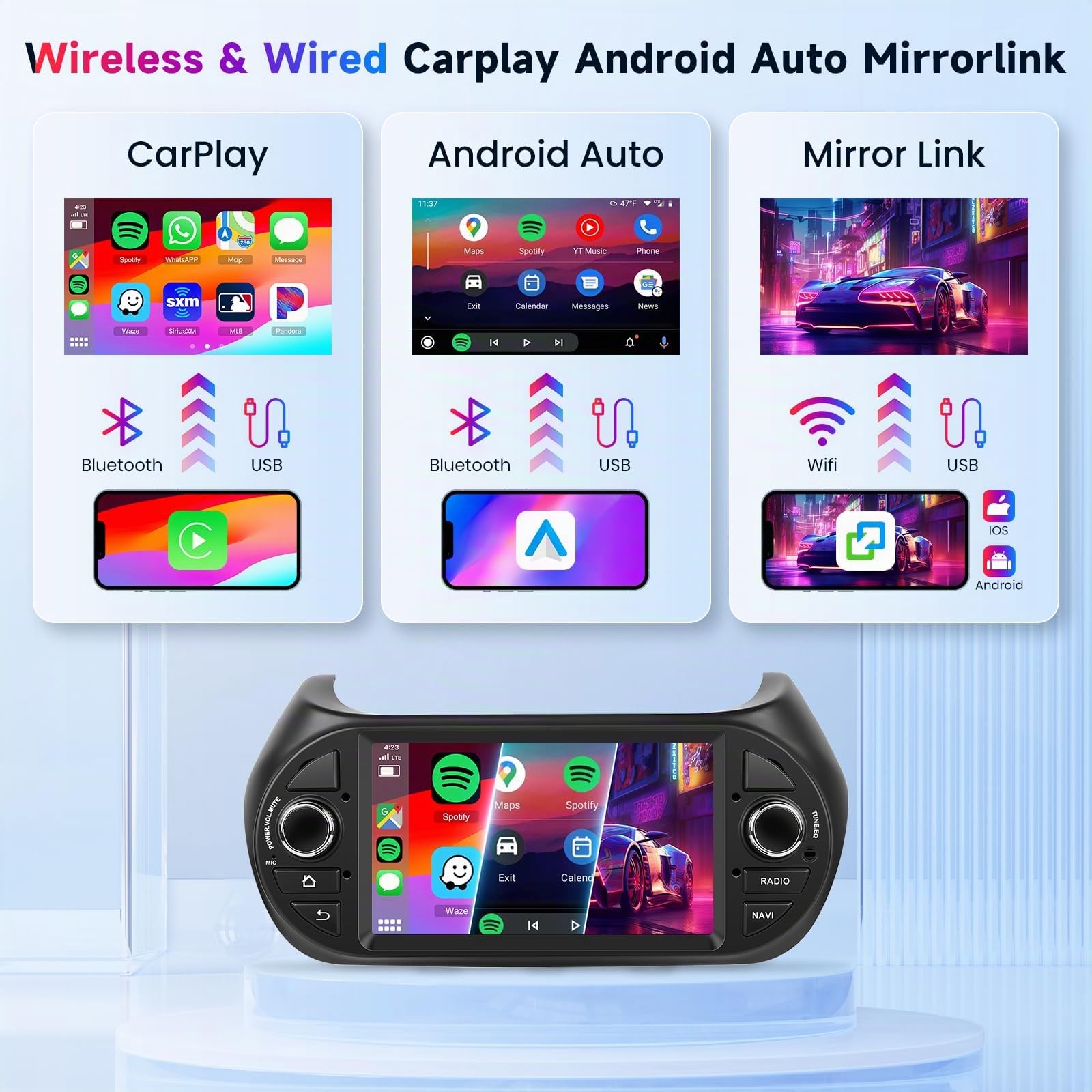 2G+64G Autoradio für FIAT Fiorino/Qubo/Citroen Nemo/Peugeot Bipper mit Carplay Android Auto, Hodozzy Android Radio 7 Zoll Touchscreen mit Navi WiFi Bluetooth DSP FM/RDS Radio mit Rückfahrkamera