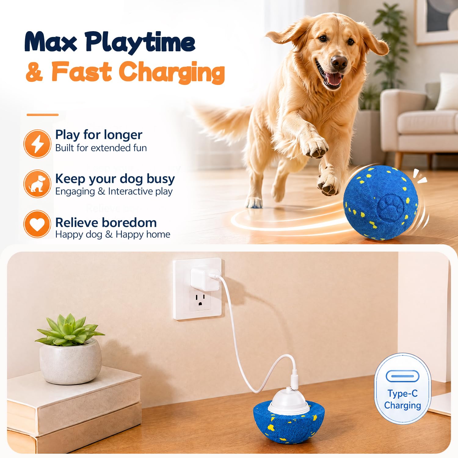 Pelota de juguete interactiva inteligente para perros, 3 modos de rebote automáticos, material duradero de E-TPU para masticar, recargable e impermeable IPX7, juguete de enriquecimiento para