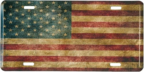 Placa frontal de metal con bandera estadounidense envejecida, etiqueta de automóvil vintage de Estados Unidos para automóvil, camión, caravana,
