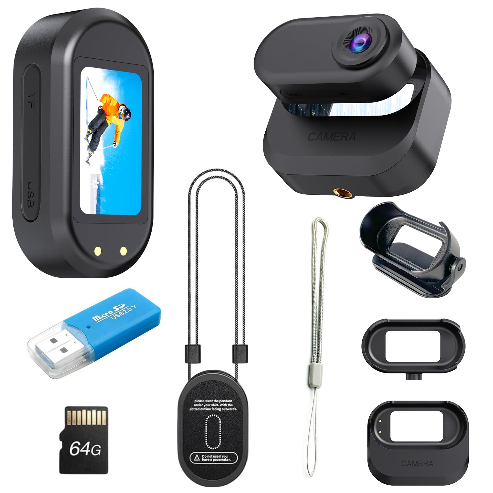 Mini caméra d'action, 64 G 1080p, Petite caméra de vlogging Portable avec Clip Rotatif à 360°, caméra POV Mains Libres avec autonomie de 150 Min, Montage n'importe où (5979)