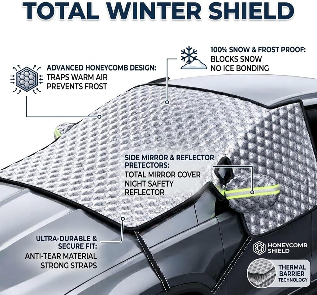 Windshield Snow Cover for Alfa Romeo Alfetta GT/Sprint Veloce/GTV-6 1975-1986, Honeycomb Pattern, Frost Protection, Full Coverage, Winter Protector with Mirror Covers image 5