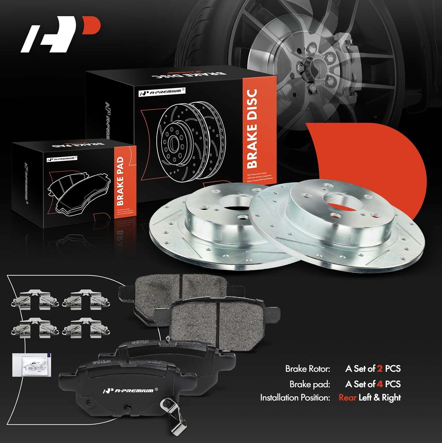 A-Premium 10.98 inch (279mm) Rear Drilled and Slotted Disc Brake Rotors + Ceramic Pads Kit Compatible with Select Scion Models - tc 2011-2016, 6-PC Set