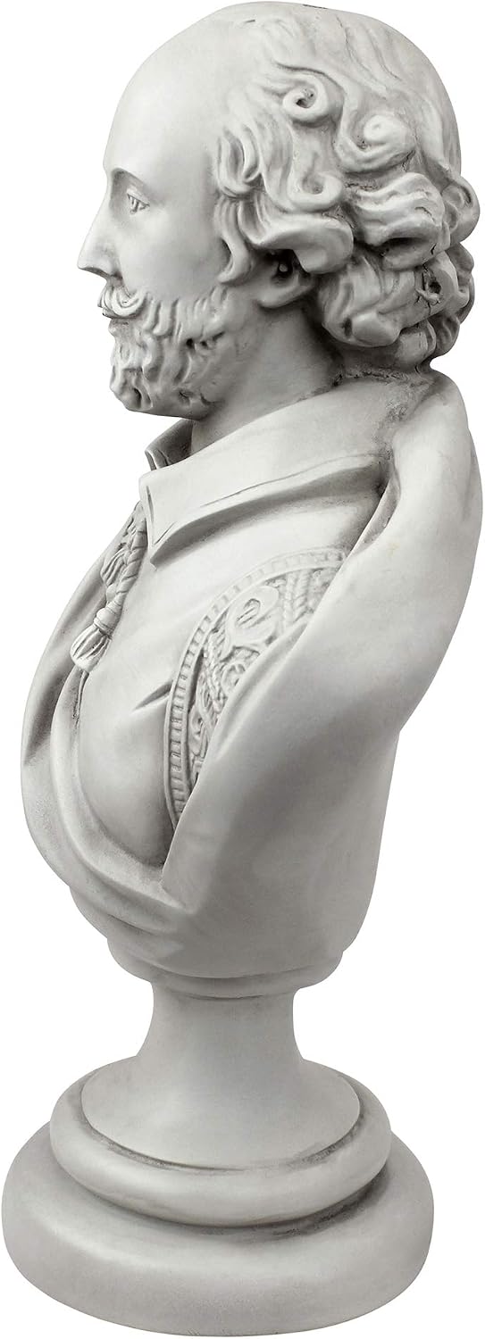 Design Toscano AH22672 William Shakespeare Bust Statue, Desktop, 12 Inch, Polyresin, Antique Stone image 4