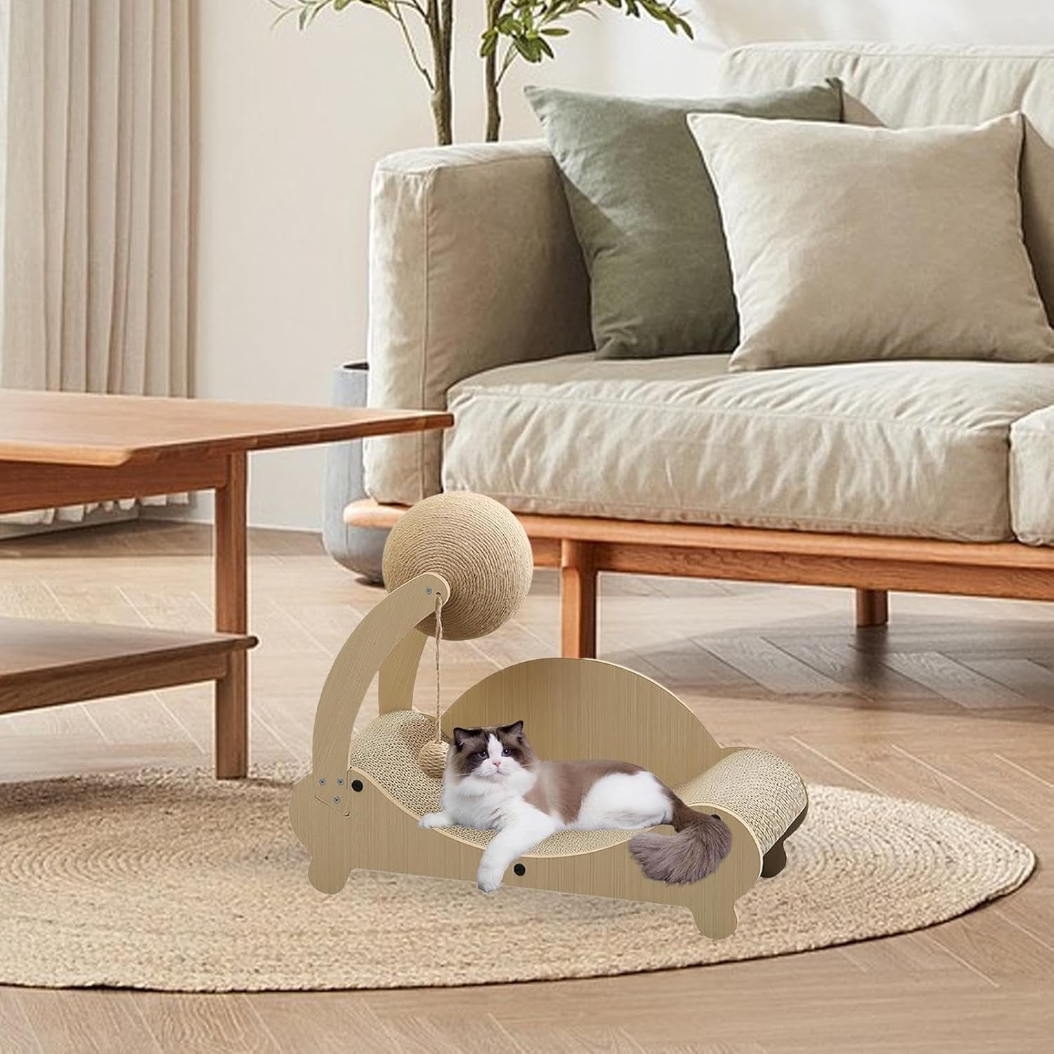 Cat Scratching Bed - Pet Chair with Interactive Ball, Durable Scratch Lounger Sofa, Kitten Rest Play Furniture | Indoor Home Use for Small Medium Playing Sleeping Relaxing Indoor Home Furniture
