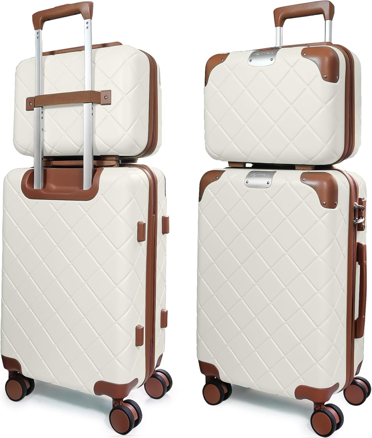 Lightweight Carry on Luggage 22x14x9 Airline Approved Suitcases with Wheels YKK Zipper TSA Lock, 2 Piece Luggage Set for Weekend Getaways & Travel Business (14/20 Beige)