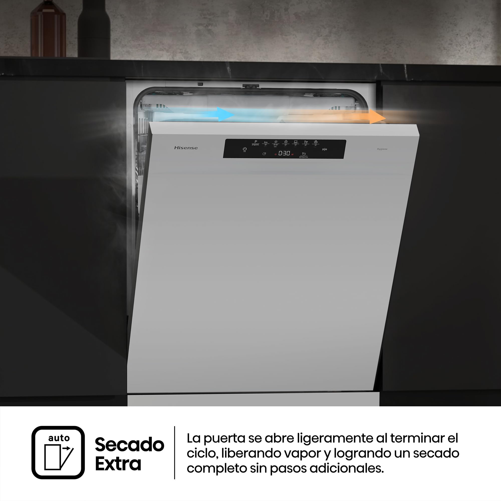 Hisense HS643B90W - Lavavajillas Clase B, 15 Servicios, Fondo 60cm, Secado Extra, Programa Automático, Tercera Bandeja, Programa Corto 1 hora, 15 Servicios, Aqua Protect System, Control Táctil, Blanco