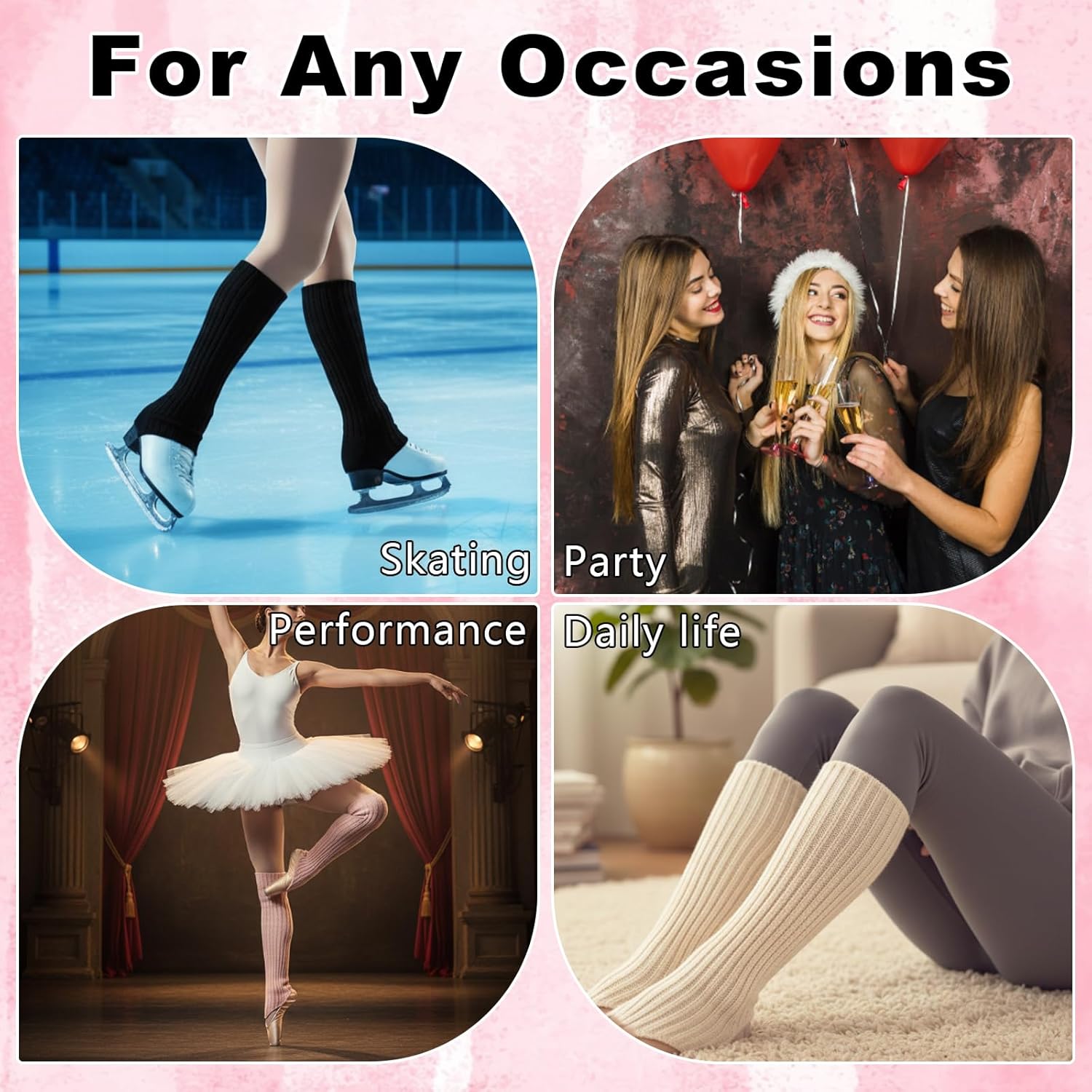 KUNAL 3 Pairs Ballet Leg Warmers for Girls, Soft Ankle Warmers for Girls Yoga Dance, Fashion Knitted Long Socks Teens Women Fall Winter Gifts (Black & White & Pink) - Image 6