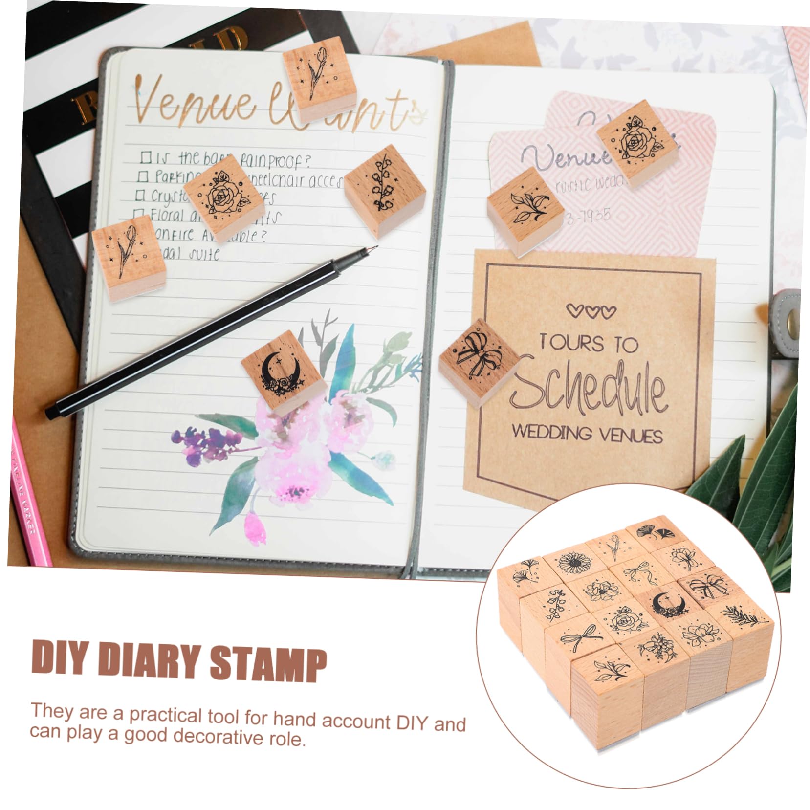 HOMSFOU 4 Sätze Kinderstempelblöcke Zahlenstempel Nach Maß Geburtstag Personalisierte Kinderstempel Journaling Namensstempel Blumenstempel Blumen Klare Stempel Etiketten 16 Stück * 4