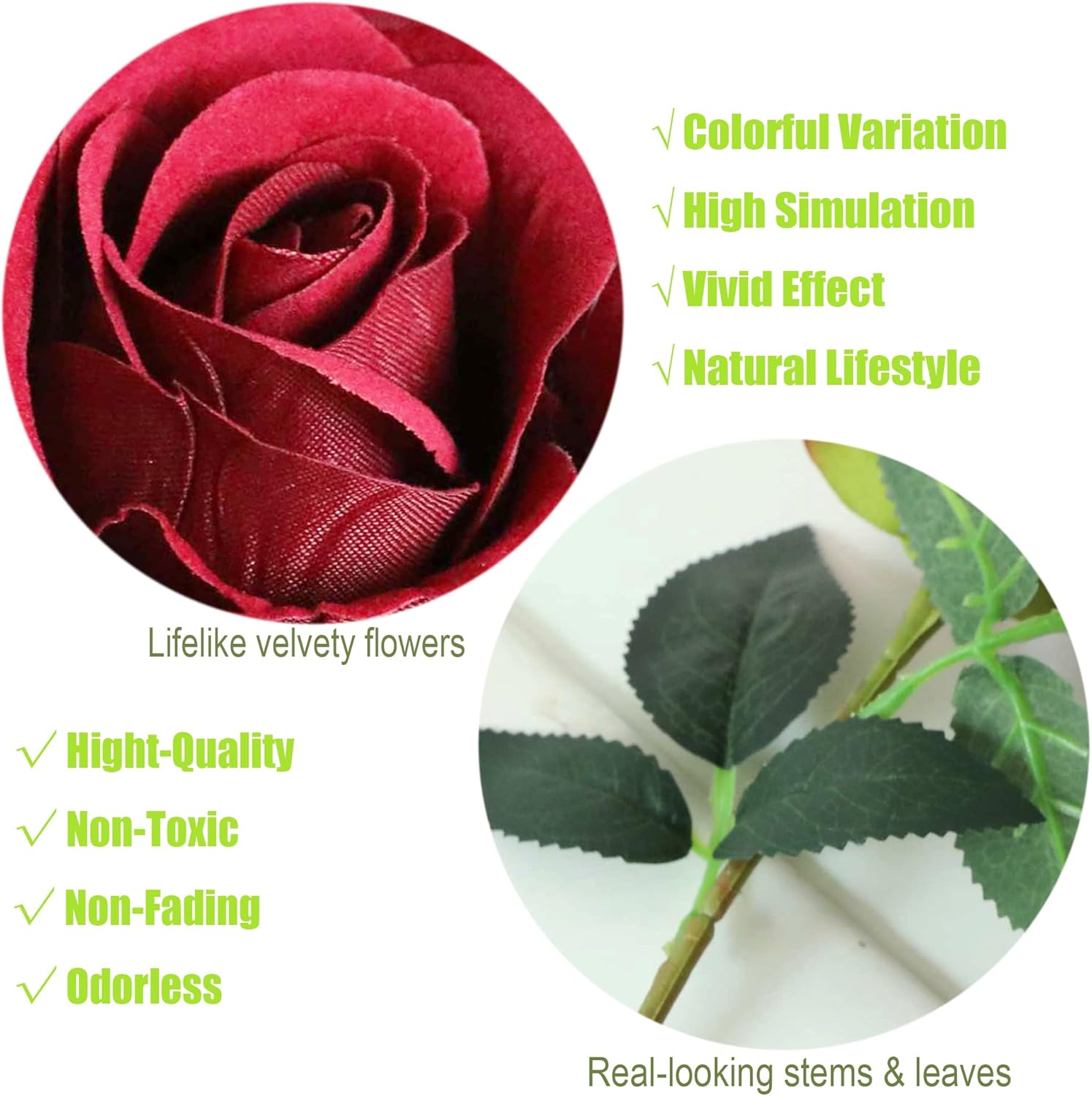 12pcs Velvet Rose Artificial Flowers,12 Inch Artificial Rose with Stem and Leaves, Velvety Flowers for Home Decor Centerpiece,DIY Bouquet Supply,Burgundy Color