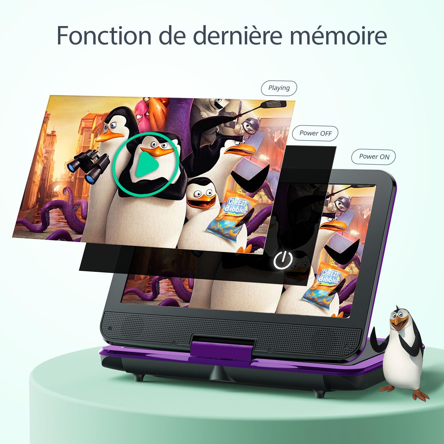 Yoton Lecteur DVD Portable 12,5" Écran Pivotant HD 10,5" avec Batterie Intégrée 6 Heures USB/SD/TV