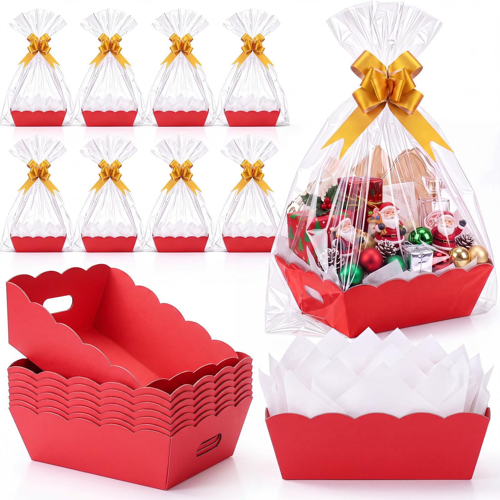 Fuyoooo 8 Pack Red Basket for Gifts Empty to Fill with Handle 10" x 8"